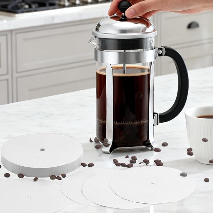 150 Pcs Disposable Coffee Filters for Bodum French Press 34 Oz | White Percolator Filters for Bodum 34oz Brazil French Press, Tear-resistant When Wet, Prevent Coffee Grounds Leakage