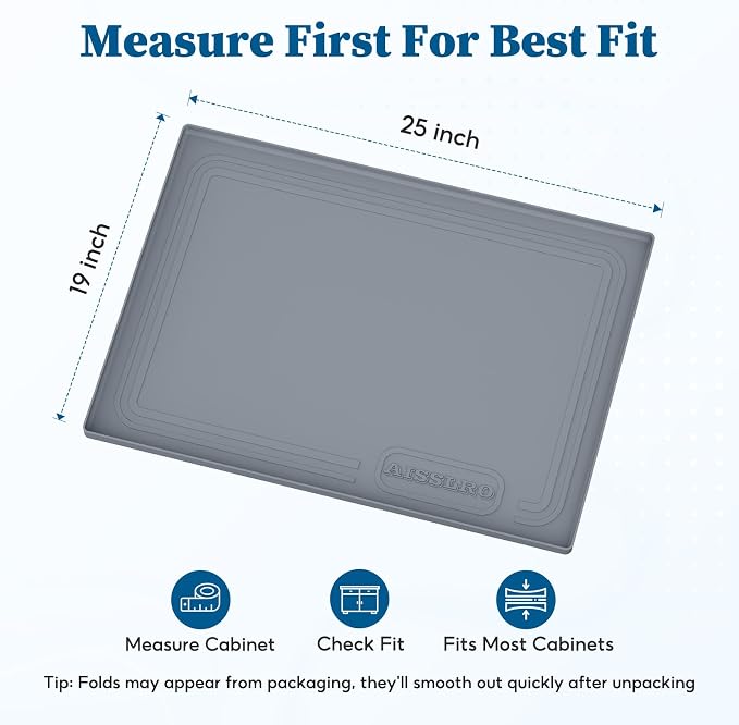 Under Sink Mat 25x19, Waterproof Liner for Under Sink Organizers, Dark Gray | BPA-Free Silicone with 0.59" Raised Edge Helps Contain Leaks, Spills & Drips to Protect Kitchen Cabinets