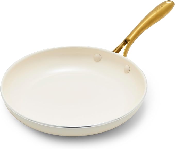 GreenPan Swift 10" Ceramic Nonstick Frying Pan Skillet, PFAS & PFOA-Free Healthy Cooking, Gold Stainless Steel Handle, Versatile Cooking Essentials, Dishwasher & Oven Safe, Cream