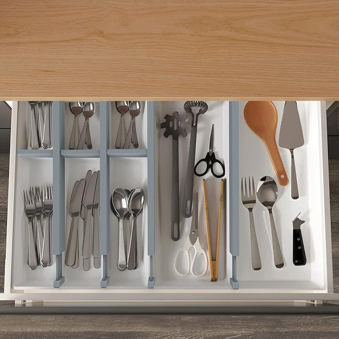 Bamboo Drawer Dividers Organizers, Expandable Drawer Separators Splitter,17-22 inches Long Adjustable Spring-loaded Organizer for Large Utensil, Clothes, Tools Drawers (Grey)
