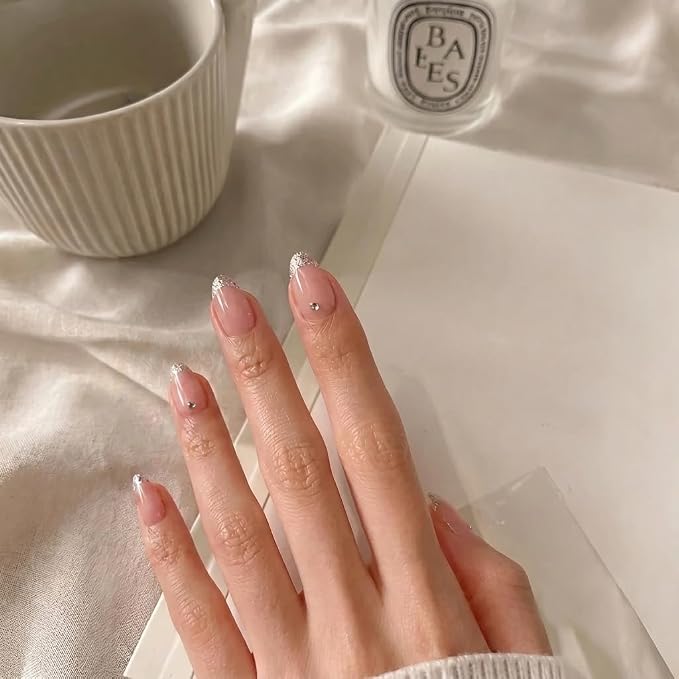 ohora Gel Press On Nails | Pink, French, Medium Oval | Mirror French | Salon-Quality, 100% Real Gel, No UV Lamp, No Glue, Non-Toxic | 15 Sizes, 30 Tips | Long Lasting press ons, K beauty nails