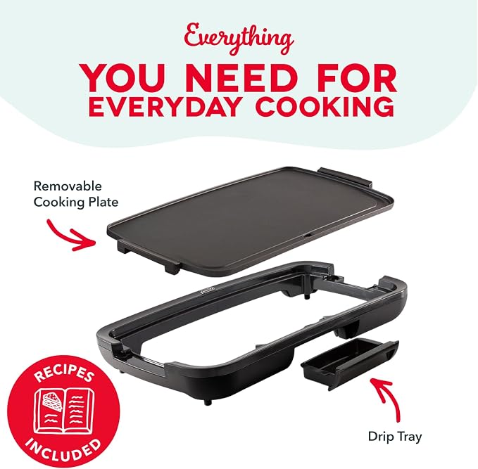 Dash Deluxe Everyday Electric Griddle, Removable Nonstick Plate, Black | Flat Top Grill with Drip Tray, Temperature Control, Large 20-Inch Cooking Surface for Pancakes, Eggs, Burgers, & Bacon