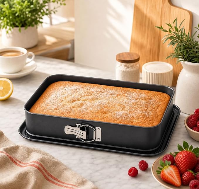 Rectangular Springform Cake Pan 11.02"x7.09"x2.55" - Leakproof Non-Stick Carbon Steel Cheesecake Pan with Removable Bottom Baking Pan for Cakes, Brownies, Lasagna & More