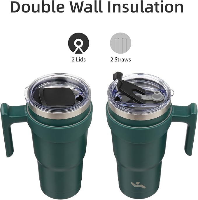 Konokyo 20 oz Tumbler with Handle and Straw, Insulated Travel Mug | Lavender; BPA-free, leak-proof tumbler with 2 lids, 2 straws, cup holder fit for coffee, office, travel & daily use