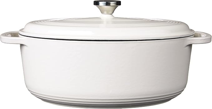 Lodge Oval Dutch Oven - Enameled Cast Iron Oval Dutch Oven with Lid - Family Size Cooking Pot with Dual Handles for Sourdough Bread Baking & Everyday Cooking - 7 Quart - Oyster White