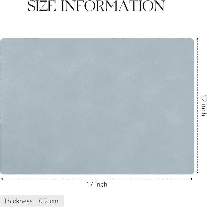 MOSAYT Vinyl Placemats Set of 6-12 X 17 Inch - Faux Leather 100% Waterproof Oil-Proof Wipeable PU Place Mats, Heat Resistant Reversible Table Mats for Kitchen, Dining, Outdoor, Light Grayish Blue