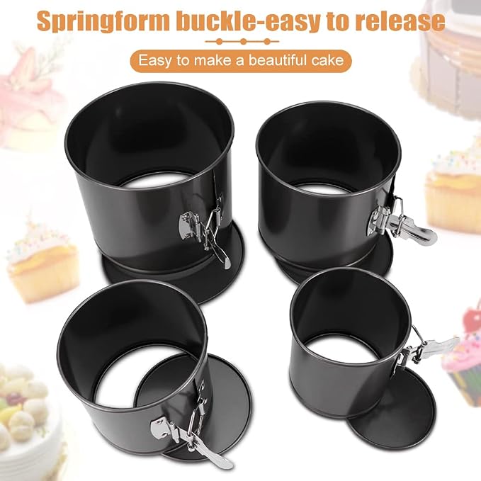 Springform Cake Pan Set of 4(4”/4.7”/5.7”/6.7”),Heighten Mini Nonstick Carbon Steel Cheesecake Pan,Leakproof Cake Baking Pans with Removable Bottom,Mini Spring Form Pan(size:4 size)