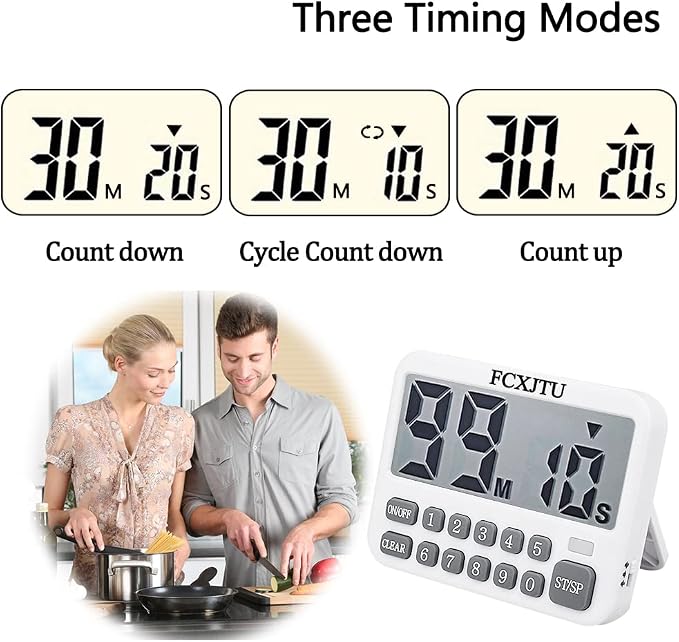 Digital Kitchen Timer, Digits Directly Input Countdown Timer for Cooking | Count Up, Large Display, On/Off, Magnetic Back, Loud Alarm, Stand, Easy Operation, 3A Battery Included for Baking Study