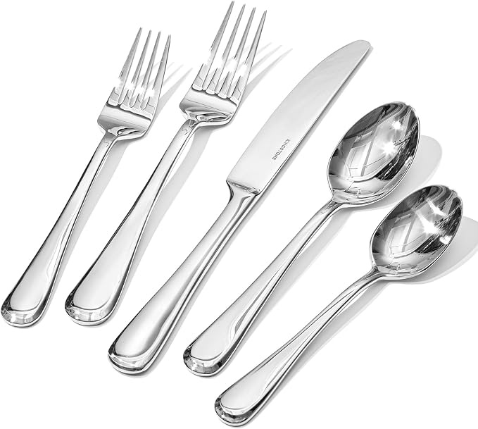 Silverware Set for 12,60 Piece Stainless Steel Flatware Cutlery Utensil Set | KINGSTONE Heavy Duty Utensils, Modern Design, Mirror Polished Knives Fork and Spoon,Dishwasher Safe for Wedding Housewarming