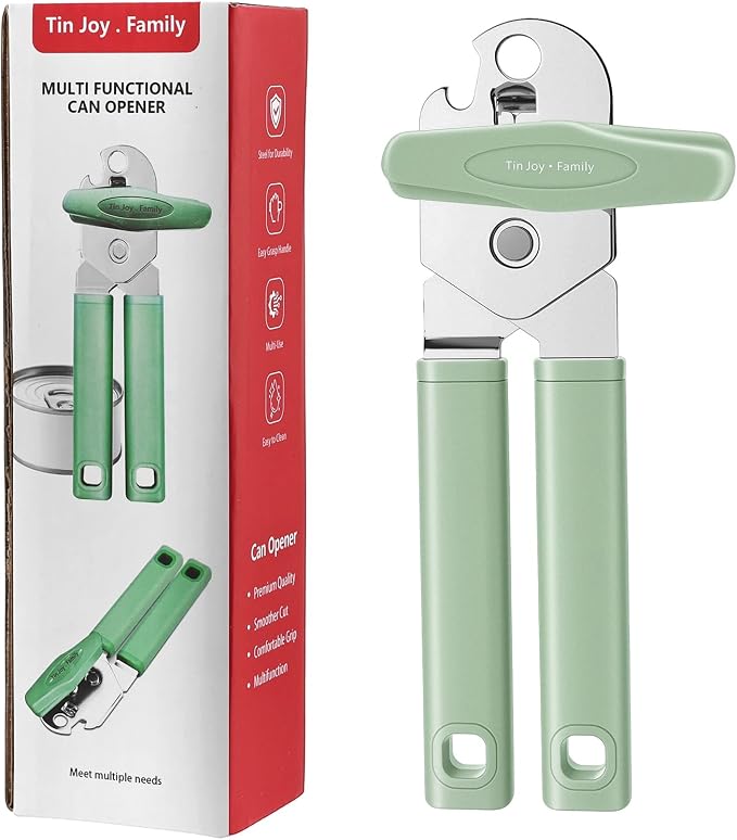 Tin Joy Family Manual Can Opener, Smooth Safe Cutter, Easy Grip | Manual Can Opener, Smooth Edge Safe Cutter, Ergonomic Non-Slip Grip, Color: Light Green