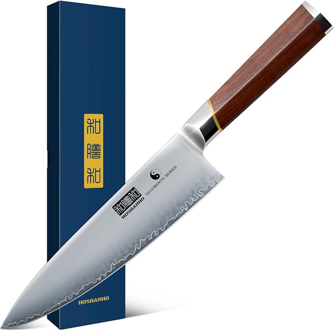 HOSHANHO Chef Knife 8", Sharp Japanese Kitchen Knife with Rosewood Handle | High Carbon Steel Cooking Knife, Professional Chef's Knife with Ergonomic Handle, Ideal Gift for Men and Women