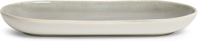 SANGO Resona Moss Serving Platters Set of 2, 14/12 Inch Stoneware Serving Dishes for Entertaining, Glossy Party Serving Trays with Reactive Glaze, Buffet Oval Platters for Bread, Appetizer, Cheese