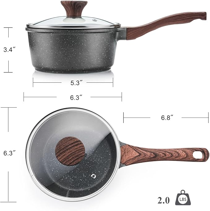 SENSARTE Nonstick Saucepan with Lid, 1.5 Quarts Small Pot with Swiss Granite Coating, Stay-cool Handle, Multipurpose Handy Sauce Pot Small Kitchen Cooking Pot, Induction Comptable, PFOA Free | Small Pot with Swiss Granite Coating, Sauce Pot Kitchen Coo...