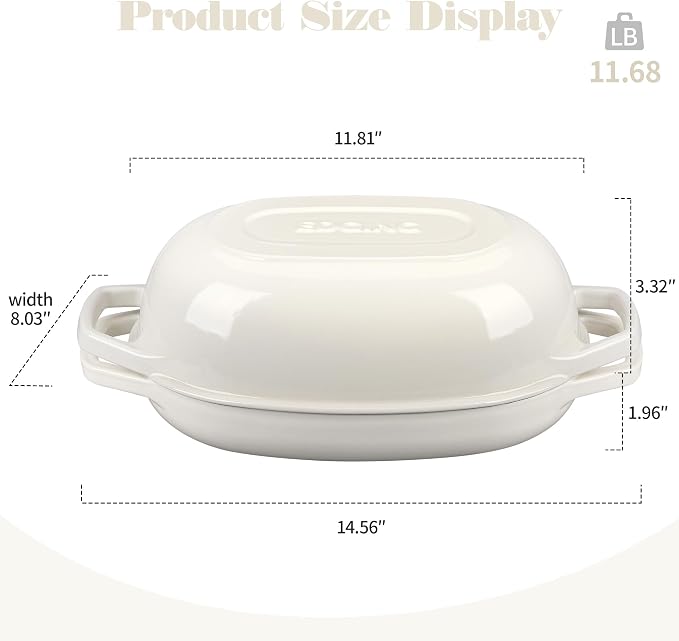 EDGING CASTING Enameled Cast Iron Oval Dutch Oven Pot with Lid, Dutch Oven for Sourdough Bread Baking, Bread Oven, Bread Dutch Oven, Oval Bread Pan, 5qt, White