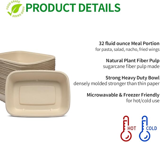 32 oz Large Rectangle Paper Bowls 100 Pack for Burrito Taco Salads | Oblong Disposable Bowls As Nacho Trays,Taco Boats and Baked Potato Dish,Nacho Taco Bar Supplies for Party,100 Bowls Only
