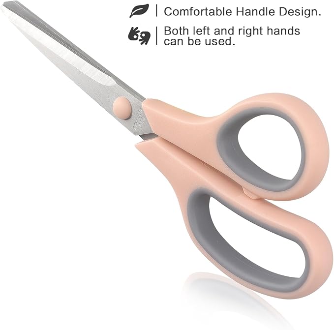 LONGKEY 8.5" Pastel Scissors 3-Pack, Ultra Sharp Stainless Steel, Gray | Soft Comfort-Grip Right/Left Hand