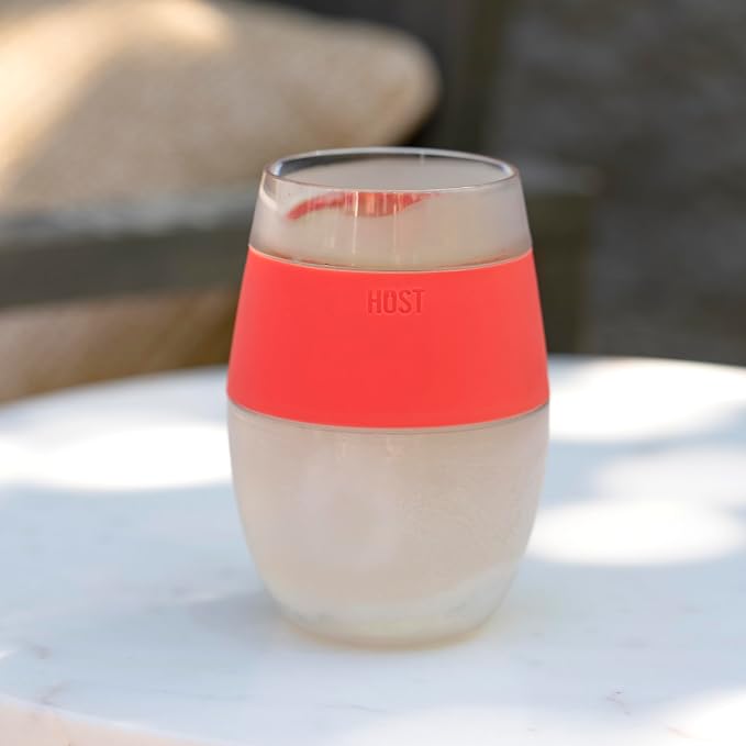 HOST Wine Freeze Cooling Cup, Plastic Double Wall Insulated Freezable Drink Chilling Tumbler with Freezing Gel | Wine Glasses for Red and White Wine, Set of 1, 8.5 oz, Coral