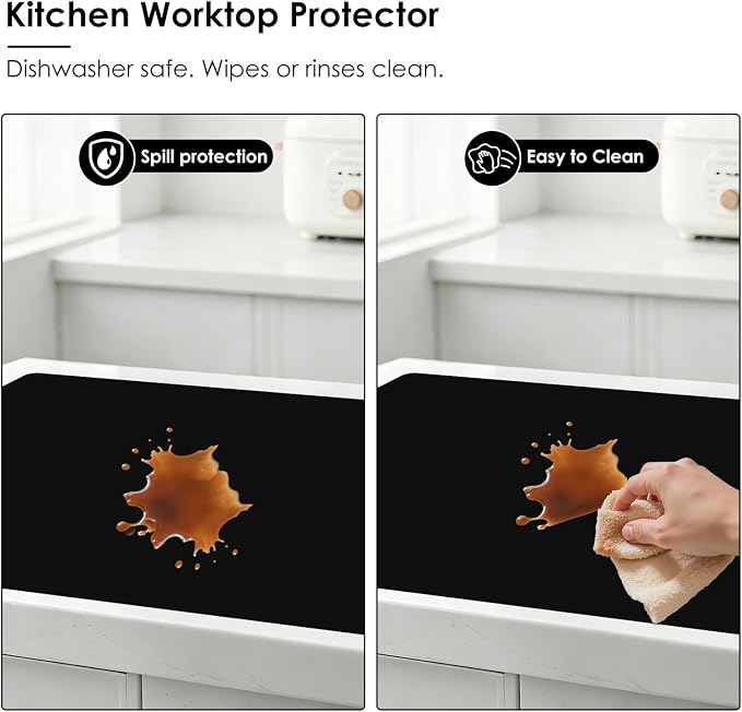 Silicone Mat for Kitchen Worktop Protector, 23.6x15.7 In, Black | BPA Free, Heat Resistant -40°F To 482°F, Versatile Mat for Dough Rolling, Kneading, Crafts, and Worktop Protection, Cuttable