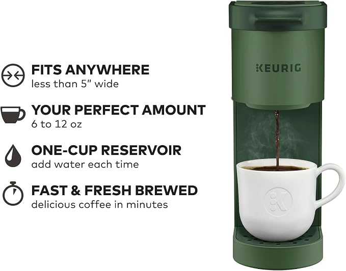 Keurig K-Mini Single Serve K-Cup Pod Coffee Maker, 6 to 12oz Brew size, with Cord Storage, Perfect for Small Spaces, Evergreen | Cord Storage, Small Spaces, Evergreen