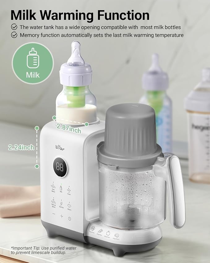 Bear Baby Food Maker Steamer&Blender with Dual-Layer Steam Baskets, 18.5oz | OneStep Baby Food Processor Puree Maker Grinder Mills Bottle Warmer, Sterili-zing for Healthy Homemade Baby Puree, BPA-Free