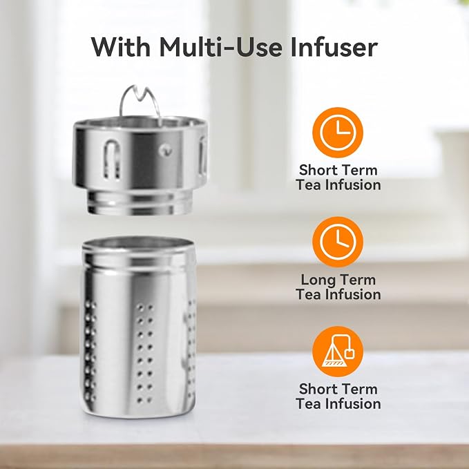 Stainless Steel Insulated Tea Infuser Bottle, Vacuum Insulated Water Bottle, Tea Tumbler with Separate Tea Compartment, 24-Hrs Insulation Commute Travel (Silver,32oz/1000ml)
