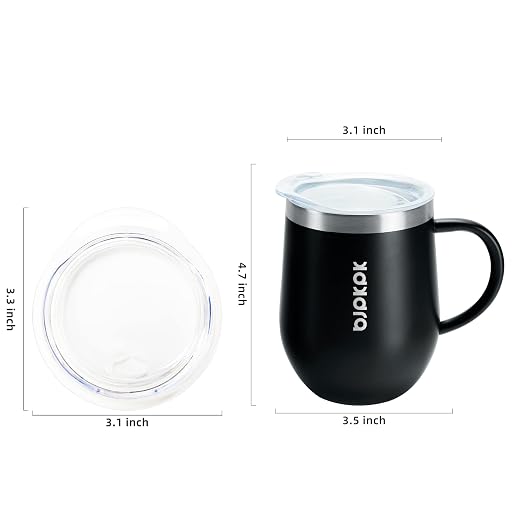 BJPKPK 2PCS Insulated Coffee Mug with Lid, 12oz Stainless Steel Tumbler | Travel Coffee Mug with Handle, Vacuum Insulated Tumbler Cup for Camping, Office, Home, BPA Free Lid, Hot & Cold