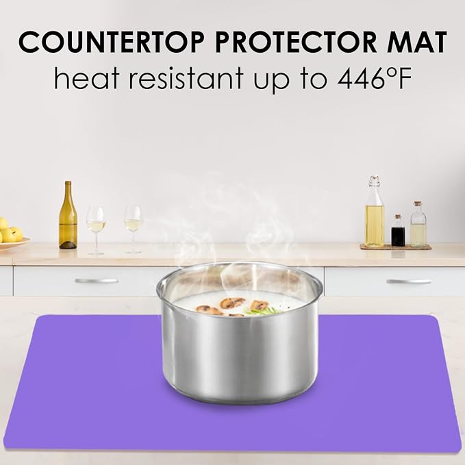 Extra Large Silicone Mats for Kitchen Counter, 27.6'' x 15.7'' Nonskid Silicone Placemats for Kids, Nonstick Purple Silicone Mat for Baking Crafts, Silicone Dab Mat Heat Resistant, 1Pack