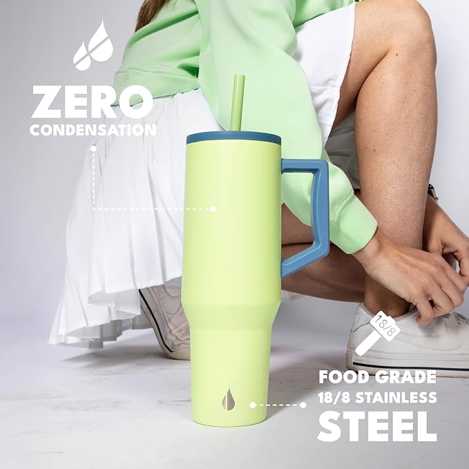 Elemental Spill Proof 40oz Insulated Tumbler with Handle & Straw Travel Mug | Stainless Steel Commuter Travel Coffee Mug for Cold Beverages, Includes 2 Straws & a Spill Proof Lid for Everyday Use