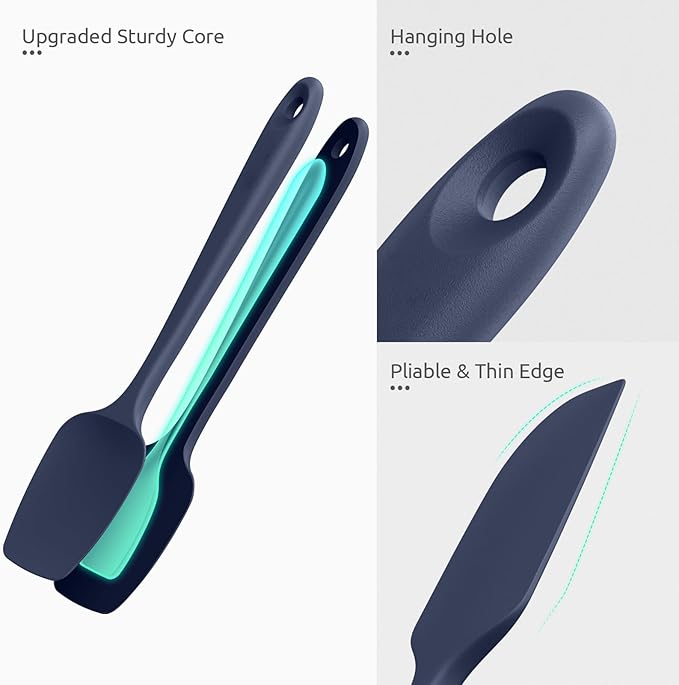 Heat Resistant Silicone Spatula Set: U-Taste 600ºF High Temp Seamless Food Grade Food Grade Flexible Rubber Silicon Kitchen Cooking Mixing Baking Scraper for Nonstick Cookware Set of 4 (Midnight Blue) | Food Grade Hot-Proof Seamless Rubber Scraper, Kit...