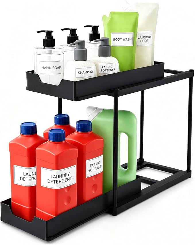 Under Sink Organizer for Bathroom & Kitchen, Large Capacity 2-Layer Sliding | Multi-purpose, 2 Tier Pull Out Sliding Drawers, Size:15.6 x 8.5 x 15.2in,Rust Resistant, Sturdy & Durable