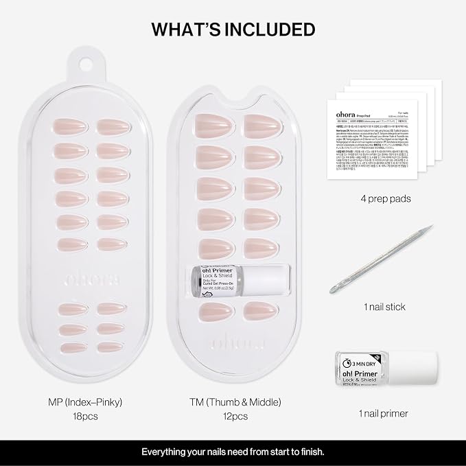 ohora Gel Press On Nails | Beige, Chrome, Short Oval | Glazed Chrome | Salon-Quality, 100% Real Gel, No UV Lamp, No Glue, Non-Toxic | 15 Sizes, 30 Tips | Long Lasting, press on short