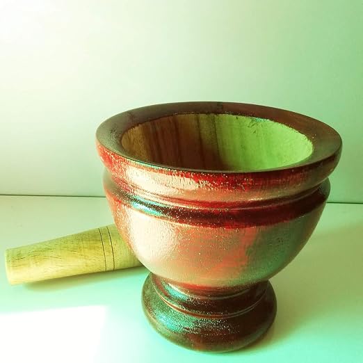 Wooden Mortar 8 Inches Pestle Grinding Herb Garlic Papaya Salad Som Tum Thai kitchen Tool 1 Set