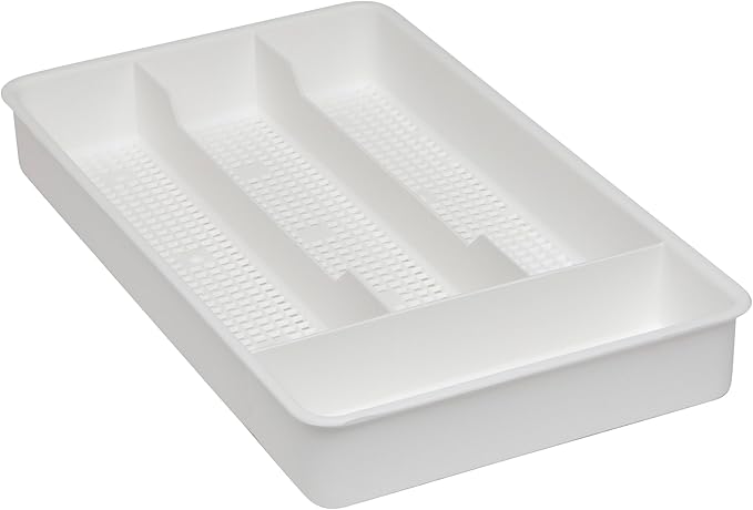 Dial Industries Small Utensil Silverware Kitchen Drawer Organizer, White | Keeps forks, spoons and flatware neatly separated, Compact fit for shallow drawers, Great for RVs, campers or everyday use