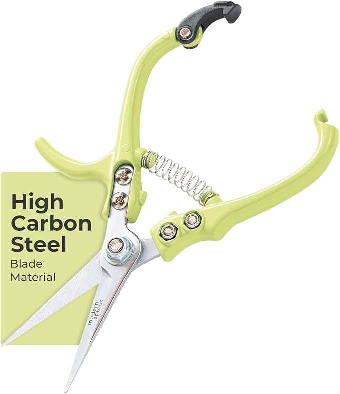 Modern Sprout Pruning Shears- Garden Snips-Herb Scissors- Chartreuse 1-Pack | Lightweight Gardening Tool - Durable Carbon Steel Blade W/Easy-Lock - Gardening Supplies - Flower Cutter - Reusable Holster