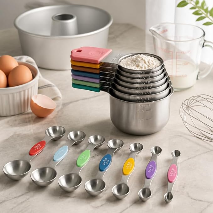16Pcs 304 Stainless Steel Measuring Cups Spoons Set Color Silicone Handle Magnetic Stackable Baking Measuring Tools