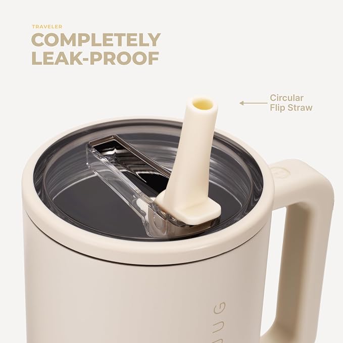 HydroJug Traveler 32oz, Insulated Tumbler with Handle & Straw, Cream