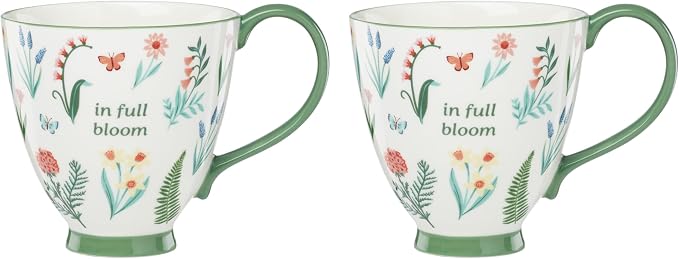 Oneida First Blooms Green Porcelain Mug Set for 2, 12oz | dishwasher safe, microwave safe | floral design | coffee mug gift for coffee lovers | 4.01 inch, 12oz