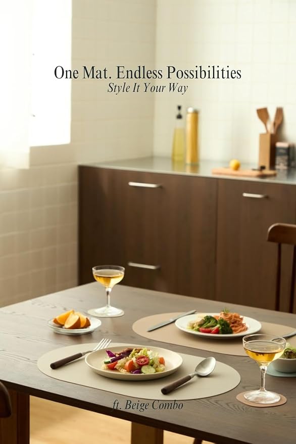 Sage Green Oval Silicone Placemats Set of 4 – Heat Resistant, Waterproof, Easy to Clean Non-Slip Modern Dining Table Mats – Premium Leather Textured Japandi Kitchen Decor
