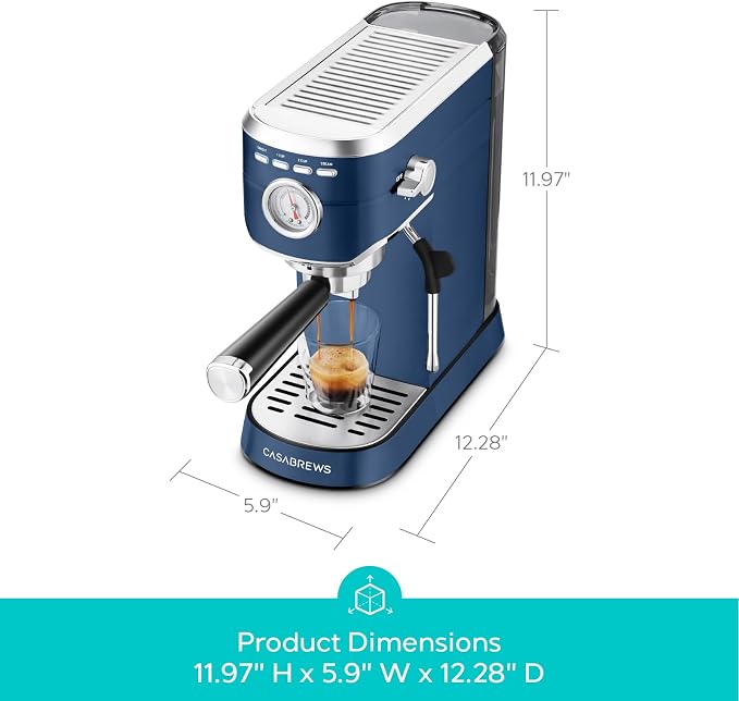 CASABREWS CM5418 Espresso Machine, Espresso Coffee Maker with Steam Wand | Stainless Steel, 20-Bar Pump, Built-in Pressure Gauge, Powerful Steam Wand for Cappuccino Latte for Home, 34oz Water Tank