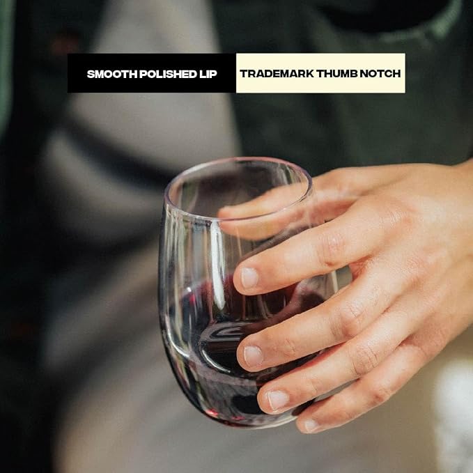Unbreakable Stemless Wine Glass – Set of 12, 12oz, Dishwasher Safe, BPA-free Tritan, Clear Stemless White Wine Glasses, Shatterproof for Indoor, Outdoor, Everyday Use. Reusable, Made in the USA