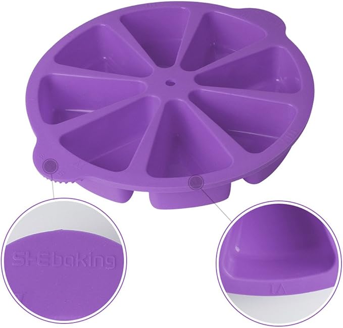 SHEbaking Scone Pan Silicone Triangle Cake Mold for Baking Nonstick Cornbread Pan 8 Cavity Pie Silicone Mold Perfect for Brownies, Muffin, Cupcake, Soap, polenta, or biscuits (Light Purple)