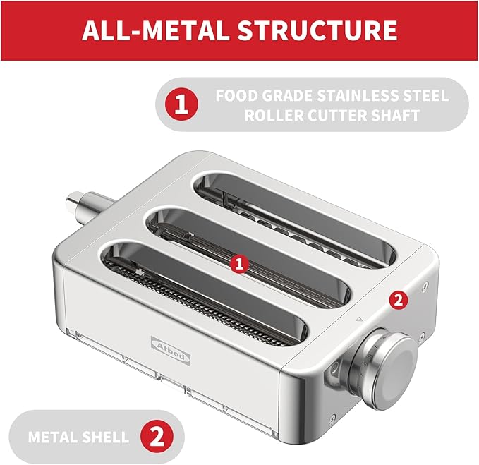 All Metal 3 In 1 Set Pasta Maker Attachment for KitchenAid, Included Pasta Sheet Roller, Spaghetti Cutter, Fettuccine Cutter Maker Accessories And Cleaning Brush