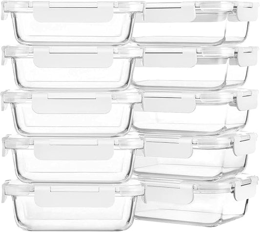 M MCIRCO 10 Pack,22 oz Glass Food Storage Containers with lids, White | Glass Meal Prep Containers,Airtight Lunch Containers with Lids, Microwave, Oven, Freezer and Dishwasher Friendly, BPA Free
