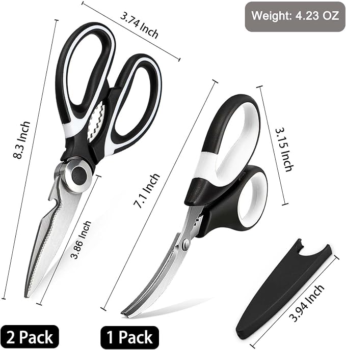 OMDAR 3 Pack Kitchen Scissors & Seafood Scissors Set, Sharp Kitchen Shears | All Purpose Stainless Steel Heavy Duty for Poultry Food Dishwasher Safe with Protective Sheath Comfort-Grip