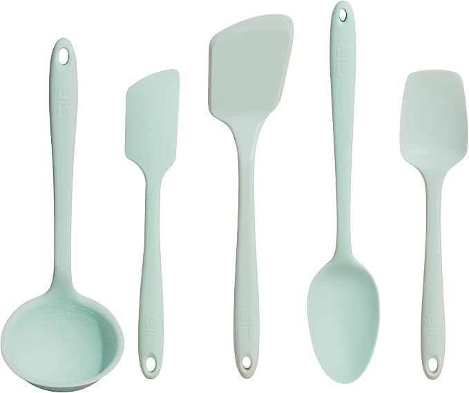 GIR: Get It Right 5-Piece Silicone Ultimate Kitchen Utensils Set - Ladle, Spatula, Flip, Spoon & Spoonula - Non-Toxic Cooking Utensils for Nonstick Cookware, Cooking and Baking - Mint