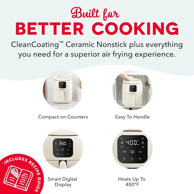 Dash Tasti-Crisp Digital Air Fryer, 2.6 Quart, Cream | Small Compact Basket Style Air Fryer for One or Two People, Auto Shut Off, Adjustable Temperature, Dishwasher Safe Parts