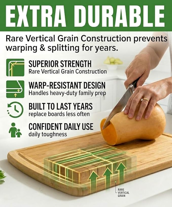 Greener Chef Luxury Bamboo Cutting Board (Extra Large) with Vertical Grain Strength Technology - Non Toxic, Spacious and Lightweight 18" XL Chopping Board Gift - Replacements for Life