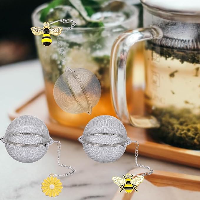 3 Pcs Tea Infusers for Loose Tea Leaf Steeper Tea Balls for Loose Tea Diffusers for Loose Tea Stainless Steel Tea Infuser Loose Leaf Tea Steeper with Metal Pendant (Bee Flower)