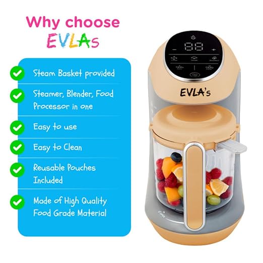 EVLA'S Baby Food Maker, Steamer, Blender, Baby Food Processor for Healthy Homemade Baby Food in Minutes, Touch Screen with 6 Reusable Food Pouches, Baby Registry Essential, Peach | Blend, Grind, Steam, and Cook Homemade Baby Food, Self Cleaning Machine...