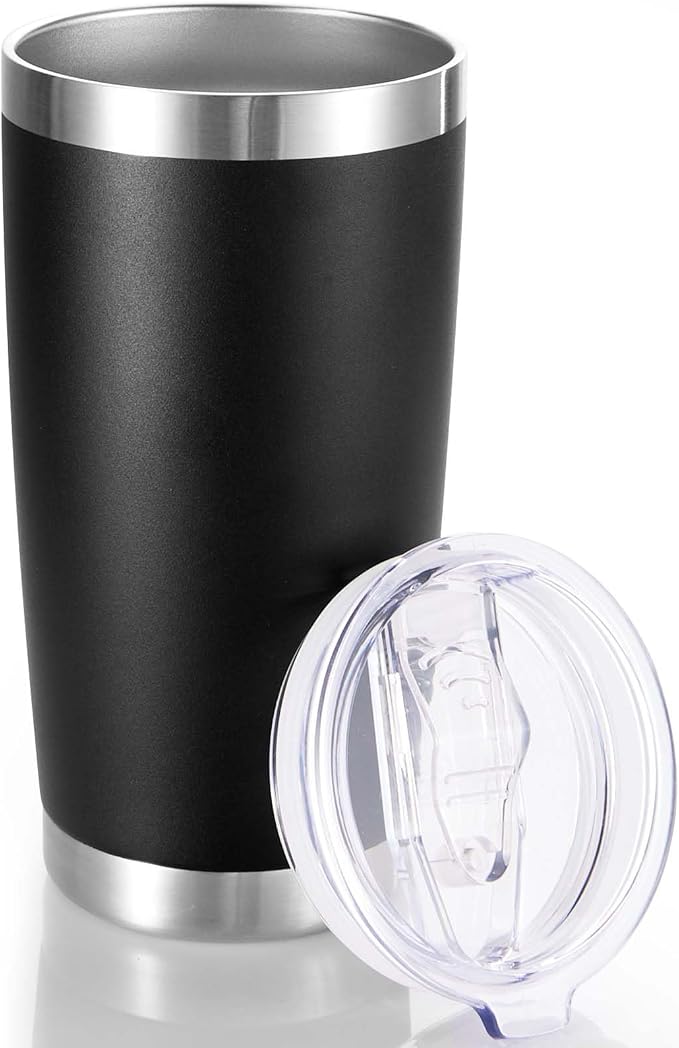 20 oz Tumbler Stainless Steel Tumblers with Lid Double Wall Vacuum Insulated Coffee Mug 20oz Powder Coated Cup for Hot and Cold Drinks, Black, 1 pack | Black, 20oz Insulated Coffee Mug, Double Wall Vacuum, Powder Coated Cup, for Hot and Cold Drinks